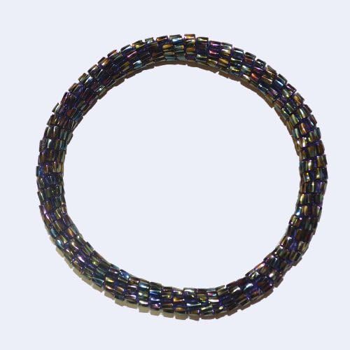 Metallic Peacock Black Handmade Beaded Bracelet, seed bead, roll on your wrist