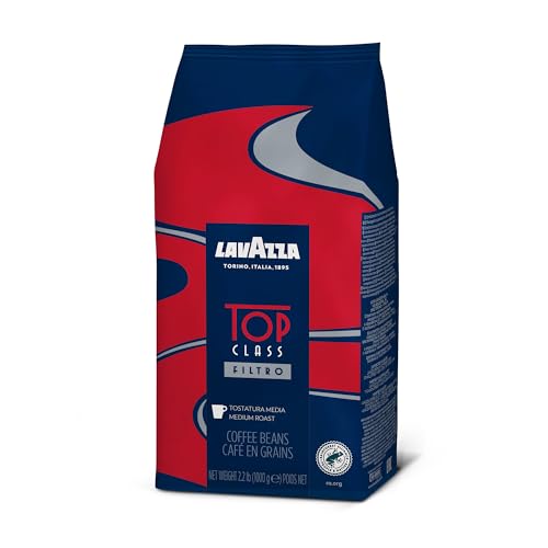 LAVAZZA TOP CLASS FILTRO WHOLE BEAN COFFEE MEDIUM ROAST 2.2LB BAG, 100% NATURAL ARABICA, MILK CHOCOLATE AND ROASTED HAZELNUT AROMATIC NOTES