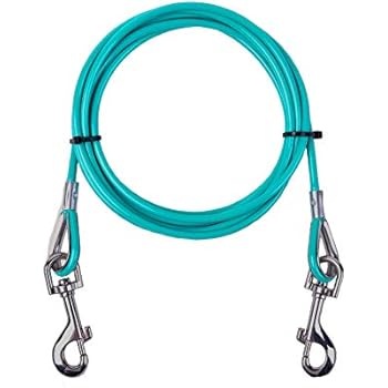 AMOFY 10ft Dog Tie Out Cable - Galvanized Steel Wire Rope with PVC Coating for Small to Medium Pets Up to 60 lbs Teal Blue