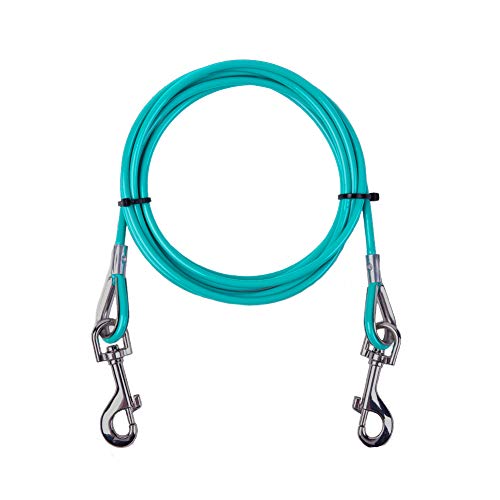 AMOFY 10ft Dog Tie Out Cable - Galvanized Steel Wire Rope with PVC Coating for Small to Medium Pets Up to 60 lbs Teal Blue