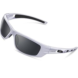 TOREGE Sport-Sonnenbrille polarisierte Sonnenbrille für Mann Frauen Radfahren Laufen Angeln Golf TR040, Silver&Black&Gray Lens …