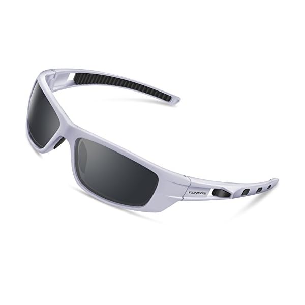 TOREGE Sport-Sonnenbrille polarisierte Sonnenbrille für Mann Frauen Radfahren Laufen Angeln Golf TR040, Silver&Black&Gray Lens …