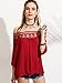 ROMWE Women's Off Shoulder Boat Neck Blouse Half Sleeve Lace T-Shirt Red L