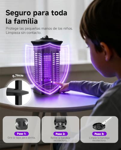 Lámpara Antimosquitos, Mata Mosquitos Eléctrico para Interior Exterior | Luz UV 360°, Rejilla 3000V, Bandeja extraíble, Resistente al agua IPX4, Para dormitorio y terraza