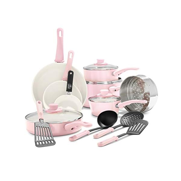 pink ceramic pots and pans