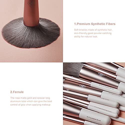Makeup Brush Set 15pcs Pro Everyday Essentials Makeup Brushes Tool Kit Premium Synthetic Face and Eye Brushes for Foundation, Powder, Concealers, Blush, and Eyeshadow. (15pcs)