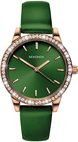 Sekonda Editions Ladies Analogue Quartz Watch with Rose Gold Case and Green Strap 40334 (note physical item it is darker than images)