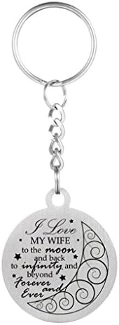Inspirational Love Gift To My wife "I love my wife to the moon and back"Dog Tag Necklace Keychain Small Valentine Gift
