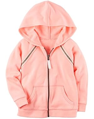 Girl's Neon Peach Hoodie With Sparkle Accents (Size 5t)