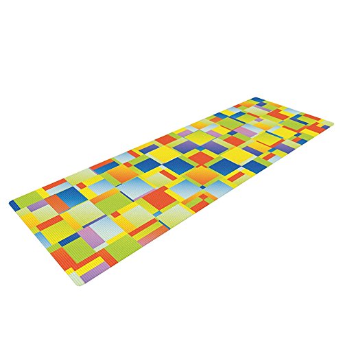 KESS InHouse Dawid Roc Multi Color Blocking Exercise Yoga Mat, Yellow Geometric, 72\" by 24\"