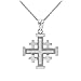 .925 Sterling Silver Heraldic Jerusalem Cross Crucifix Cross and Crosslets Five Fold Crusader Pendant Necklace - 16