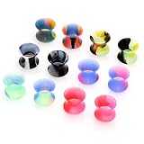 PiercingJ Mens Womens 12pcs Mixed Double-flared Flexible Thin Silicone Flesh Tunnel Ear Stretchers Plug Gauge