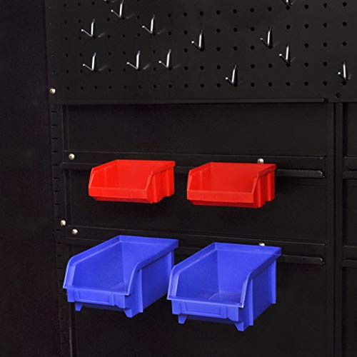 Tool Cabinet 2 Doors Steel with 3 Adjustable Shelves and 2 Racks,90 x 40 x 180 cm (L x W x H) Black and Red for Storing Tools