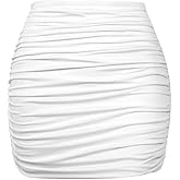 YMDUCH Women's Sexy High Waist Solid Tight Ruched Bodycon Mini Club Skirt