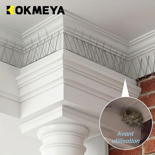 KOKMEYA Stainless Steel Anti Pigeon Spikes (5 m, 20 pcs to 25 cm) - Bird Repellent Kit 304 with 40 Screws & 40 Collars - for Balcony, Gutter, Roof & Window - Against Crows