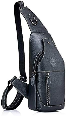 QUORA Men Genuine Leather Business Casual Brown Black Shoulder Crossbody Bag (Black)