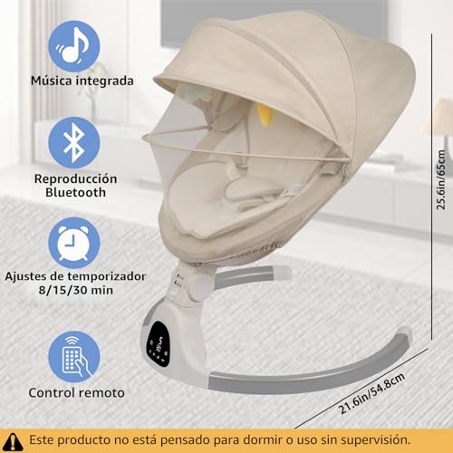 JFOVMCYG Electric Swing for Newborns with Remote Control, 5 Swinging Speed, 8/15/30 Minute Timer, 5 Point Harness, Washable Seat, Stable Structure – Ivory White | 5 oscillation speeds, 3 seat positions, 8/15/30 minute timer, 5-point harness, washable seat