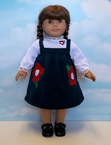 Beatrice Collection Navy Jumper Set with Red Flower Applique. Fits 18โ Dolls Like American Girl
