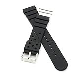 PerFit Flat Vent Diver Watch Band + Spring Bars, Premium PU Rubber and Stainless Steel Buckle, Seiko GL831 Z22F Style(18mm,20mm,22mm), Black, 22mm