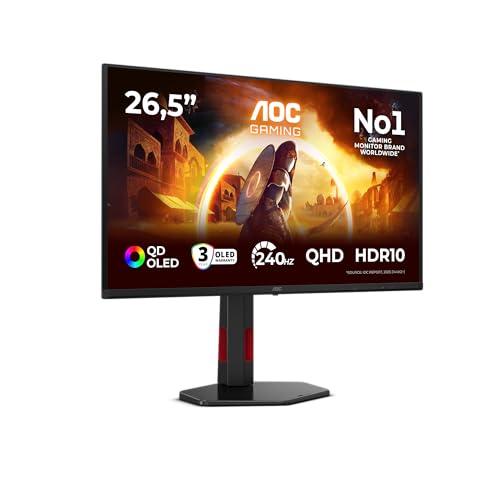 AOC Q27G4ZDR 27 inch WQHD Gaming Monitor 240Hz, QD-OLED Panel, 0.03ms GtG, HDR10, G-Sync Compatible, Height Adjustment, (2560x1440 HDMI 2x 2.1 DP 1x 1.4 USB Hub) Black