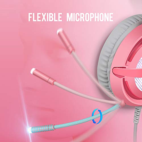 SADES USB 7.1 Stereo Wired Gaming Headphones Over-Ear Headset with Mic Voice Control for Laptop Computer Gamer-Pink