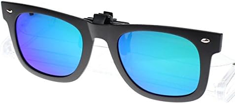 JAKY Womens/Mens Reflective Lens Spring Metal Clip on Flip up Wayfarer Polarized Sunglasses(Black Frame Green Lens)