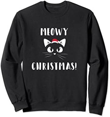 Unisex Meowy Christmas Kitty Cat Santa Claus Holiday Pun Sweatshirt Medium Black