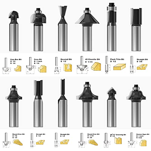 FivePears Tungsten Carbide Router Bits 12 Piece Router Bit Set with 1
