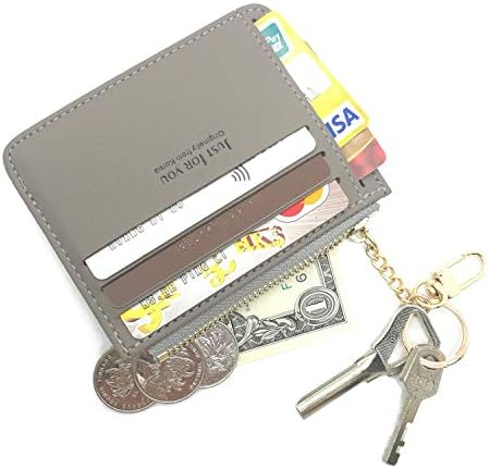 Women's Slim Leather Coin Purse Business Cards Case Change Travel Wallet With Key Ring