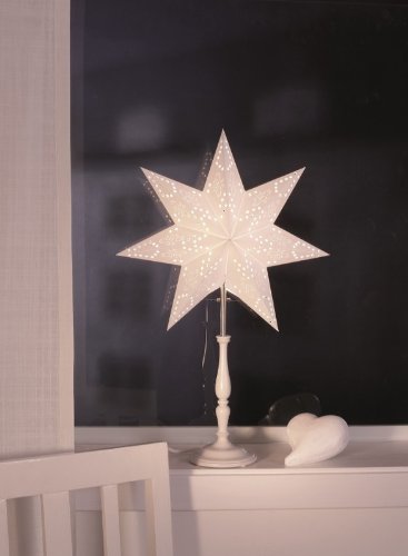 Standleuchte Stehlampe Stehleuchte Sternlampe Stern weiß 55cm Holzfuß