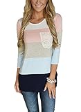 LISTONE Womens o-neck Striped 3/4 Sleeve Floral Blouse Tops patchwork casual blouse Pink S