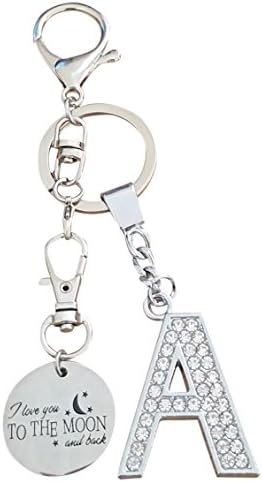AM Landen I love you to the moon and back Rhinestone Alphabet Letter A Key chain Best Gift Keychain
