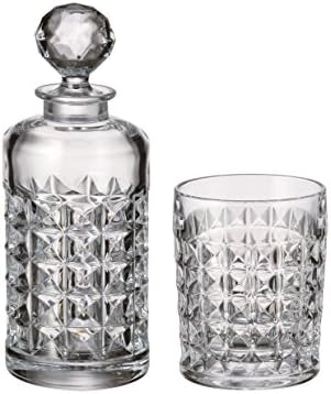 Red Vanilla DIA40-700 Diamond Whisky Decanter by Crystalite Bohemia Set 1-6, Clear