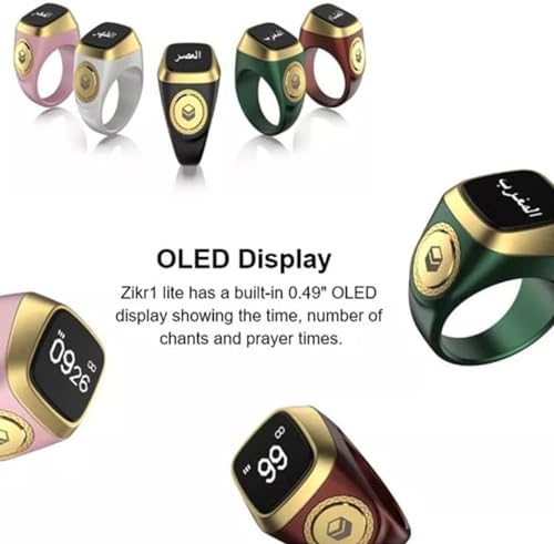 Smart Tasbih Zikr Ring E01, Muslim Prayer Timing Reminder, Oled Display, Tasbih Counter, Smart Ring, Tasbih Ring, Wearable Technology, 5 Time App Notification (Pink, 18mm)