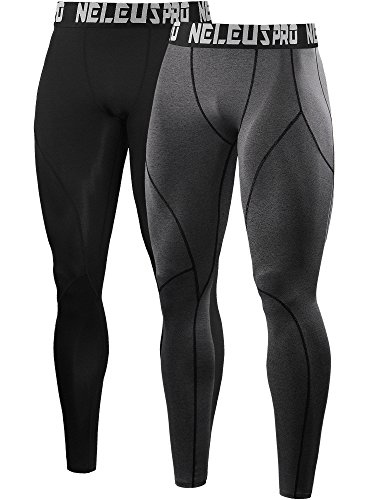 Neleus Men's 2 Pack Compression Pants Workout Running Tights Leggings,6013,Black,Grey,US L,EU XL