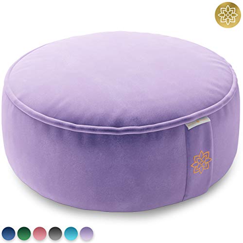 Mindful and Modern Velvet Meditation Cushion – Luxury Zafu Floor Pillow for Yoga – Large Buckwheat Meditation Pillow with Luxe Removable Cover in Seven Colors (Dusty Violet)