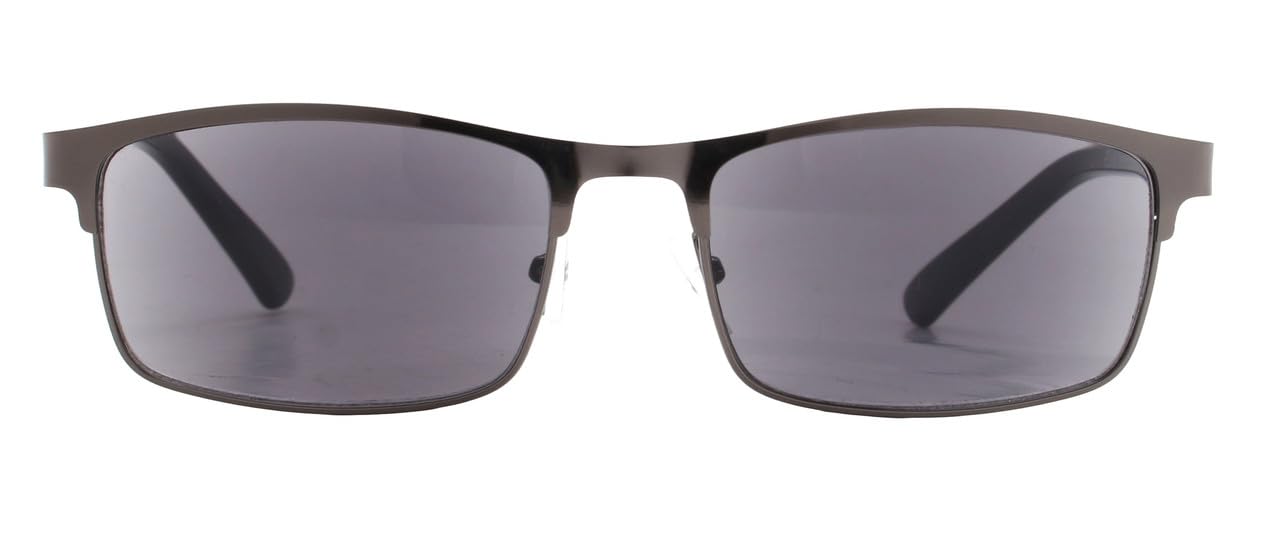 I-Sential Reading Sunglasses Grey Metal Front & Black Flex Temples Mens Womens UV Protection Sun Readers Tinted Glasses & Case +3.00