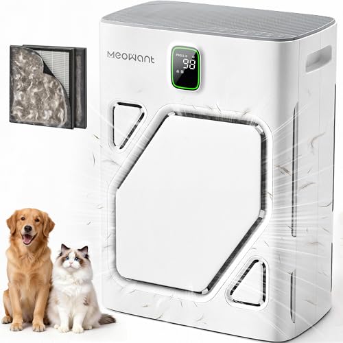 Meowant Air Purifier for Home Large Room 2600ft², H13 HEPA Filter, Double Air Intake, PM2.5 Air Quality Display, Auto Mode, Washable Pre-Filter, 2X-Purification For Pet Hair Dander Odor Dust, White