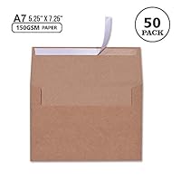 A7 Brown Kraft Paper Invitation 5 x 7 Envelopes - 50 Pack,Self Seal,for 5x7 Cards| Perfect for Weddings, Invitations, Baby Shower| Stationery for General, Office | 5.25 x 7.25 Inches