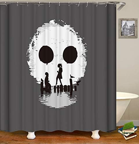 OCCIGANT Home Decor Shower Curatin,Skull Theme Skull Black Eyes See Friend Expressing Love with His Girlfriend,Waterproof Polyester Fabric Bathroom Set with Hooks,60"×72"