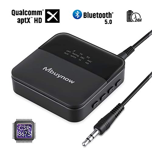 Bluetooth 5.0 Transmitter Receiver for TV, Mbuynow Rechargeable Wireless 3.5mm Audio Adapter aptX HD & Low Latency, Bluetooth Range Extender Repeater By Optical RCA For TV / PC / Car / Home Stereo