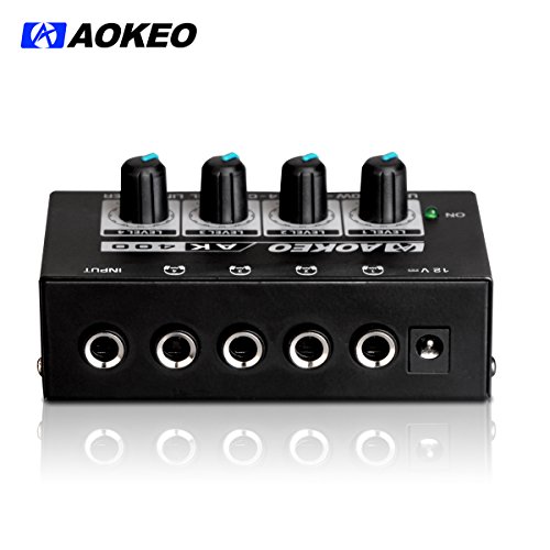 Aokeo Super Compact 4-Channel Stereo Headphone Amplifier with DC 12V Power Adapter for Sound Reinforcement, Studio, Stage, Choir, Features Ultra Low Noise, Premium Sonic Quality (AK-400)