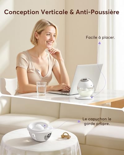 Haokoo K9 Portable Hands Free Electric Breast Pump with Dust-Proof Cap, Silent and Leak-Proof, Powerful Suction, 4 Modes 12 Levels, Nipples 17/19/21/24/27 mm (1 Unit)