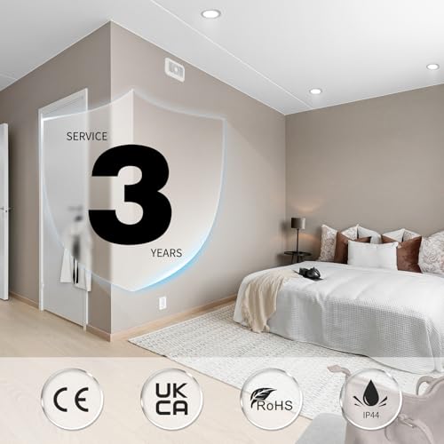 Grebeam Pack of 20 LED Recessed Spotlights for Plasterboard, 5W, Round, Warm White 3000K/Neutral White 4000K/Cool White 6000K Adjustable, Hole Ø75-90 mm, LED Ceiling Spotlights for Bathroom Kitchen