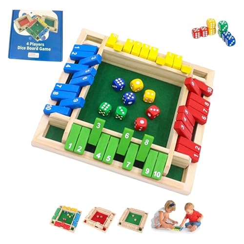 Shut The Box Game, Shut The Box-Wooden Dice Board Game, Four-Sided Flip Card Game Toys, Wooden Dice Games for 2-4 Players, Educational Family Game for Learning Strategy