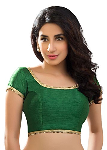 Beautiful Dupian Silk Green Ready-made Saree Blouse Sari Choli - X-287-SL