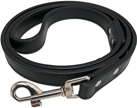 Leather Dog Leash - 4 feet - Medium Length | Black | Genuine | Soft | Durable | Comfortable | Lightweight | Stylish | Heavy Duty | Water Resistant | Walking and Training | Small, Medium, Large Dogs