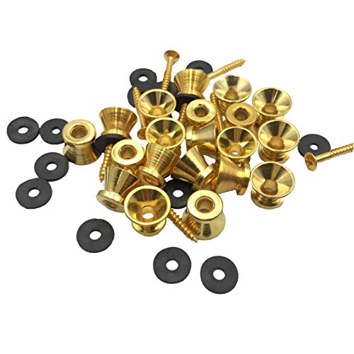 Pakala66 Metal Strap Lock Buttons End Pins with Mounting Screws For Electric Acoustic Guitar, Bass, Ukulele Pack of 10-Gold