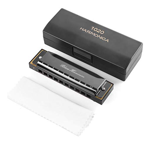 Blues Harmonica with Black Case, 10 Holes, 20 Tones, Key of C Blues Harmonica Stainless Steel (Black), Suitable for Beginners and Professionals Players, Best Gift for Kids, Students, Friends harmonica - Thumbnail 5