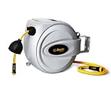 Power Retractable Hose Reel 5/8" x 50 + 6 FT, Super Heavy Duty, 500 PSI Burst Strength, 3 Layer Hybrid Hose, Slow Return System, Exclusive Twist Collar and The Patented Nozzle Protector